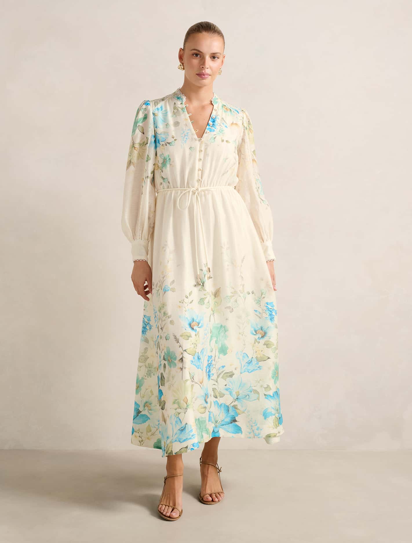 Peyton Trim Detail Midi Dress Mint Mila Floral Forever New