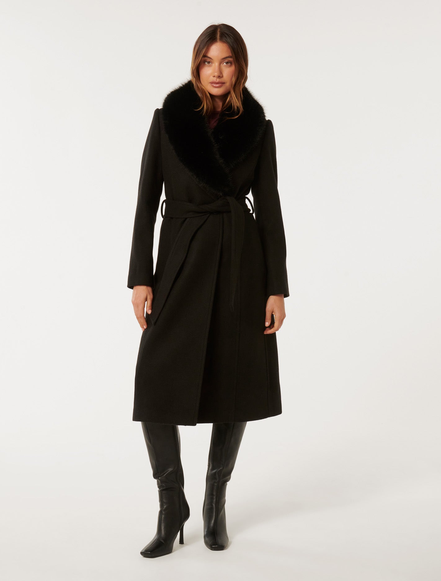 Monica Fur Collar Wrap Coat Forever New