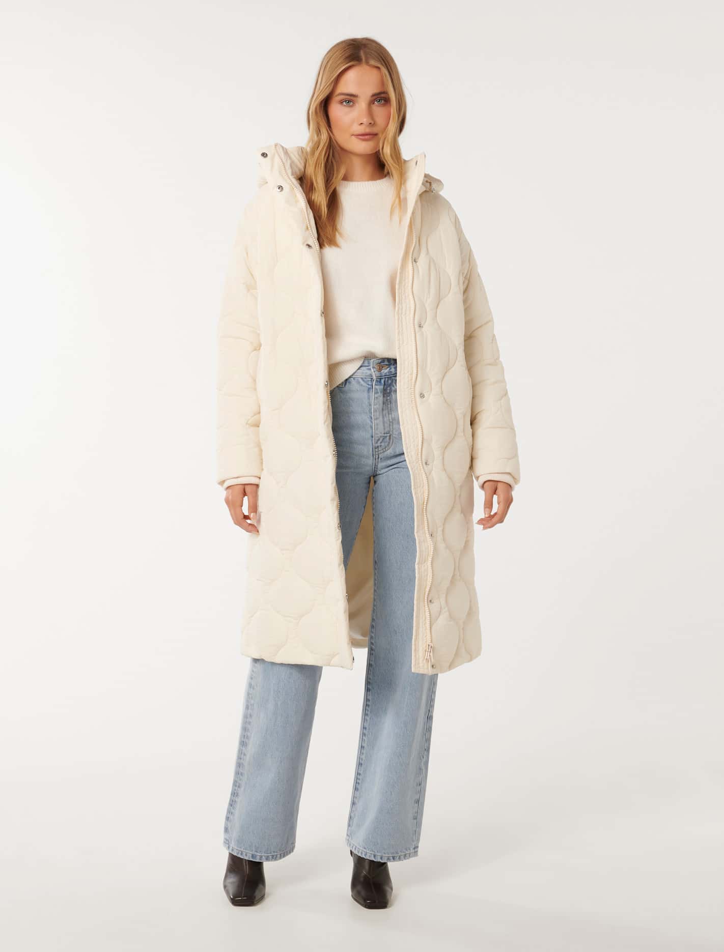 Longline Puffer Ladies Cream Puffer Coats Cream Padded Coat