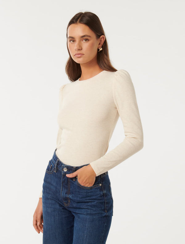 Vina Ribbed Puff Sleeve Top Forever New