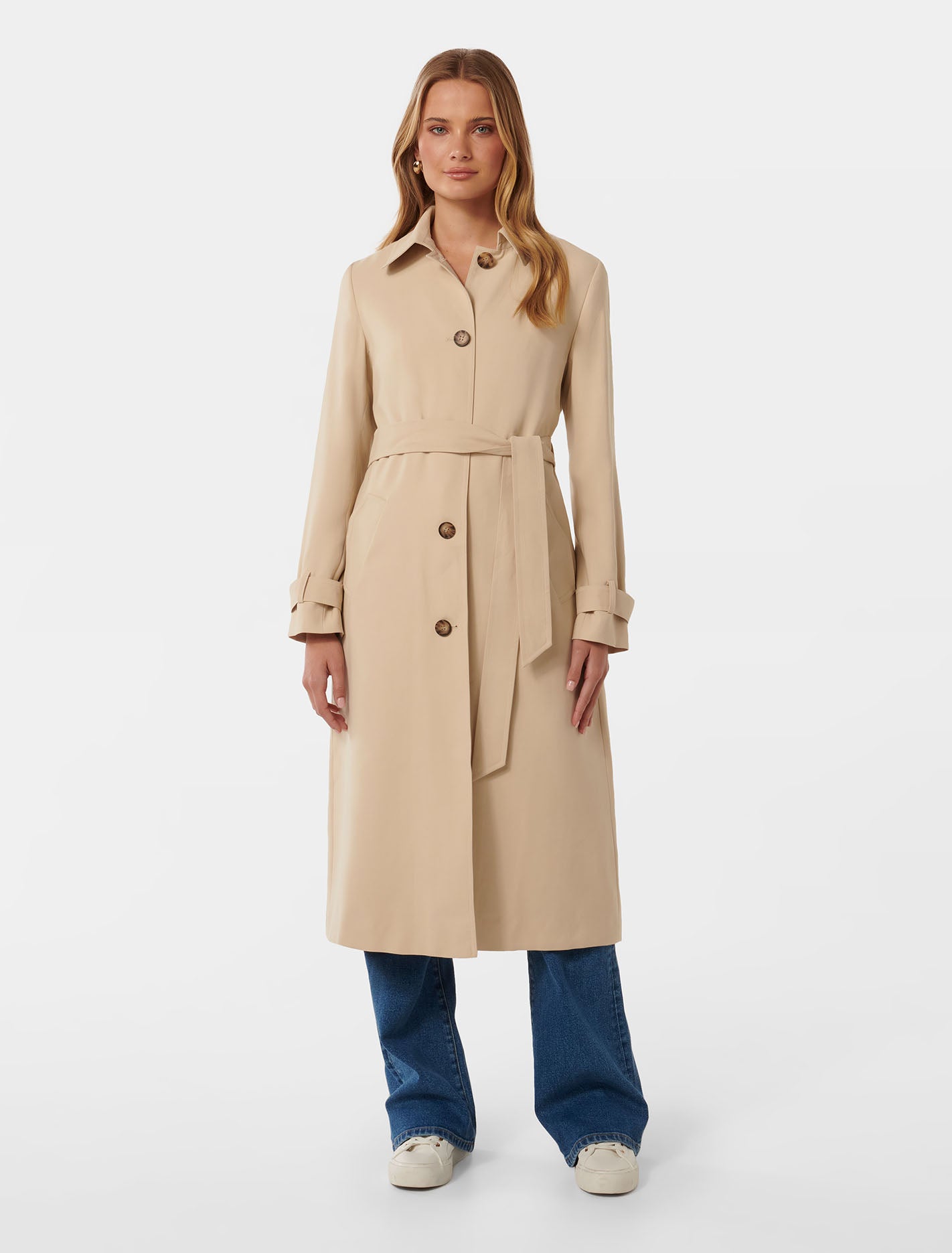 Darlah Single Breasted Soft Trench Coat Pebble | Forever New
