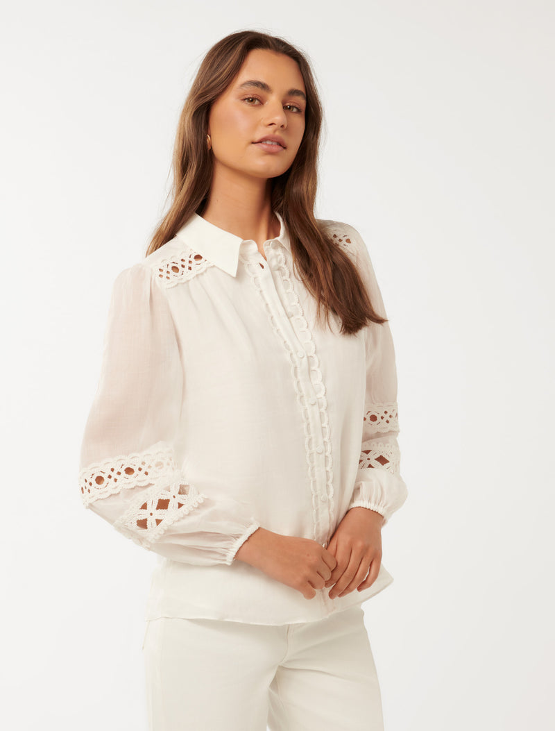 Carina Crochet Trim Shirt Forever New