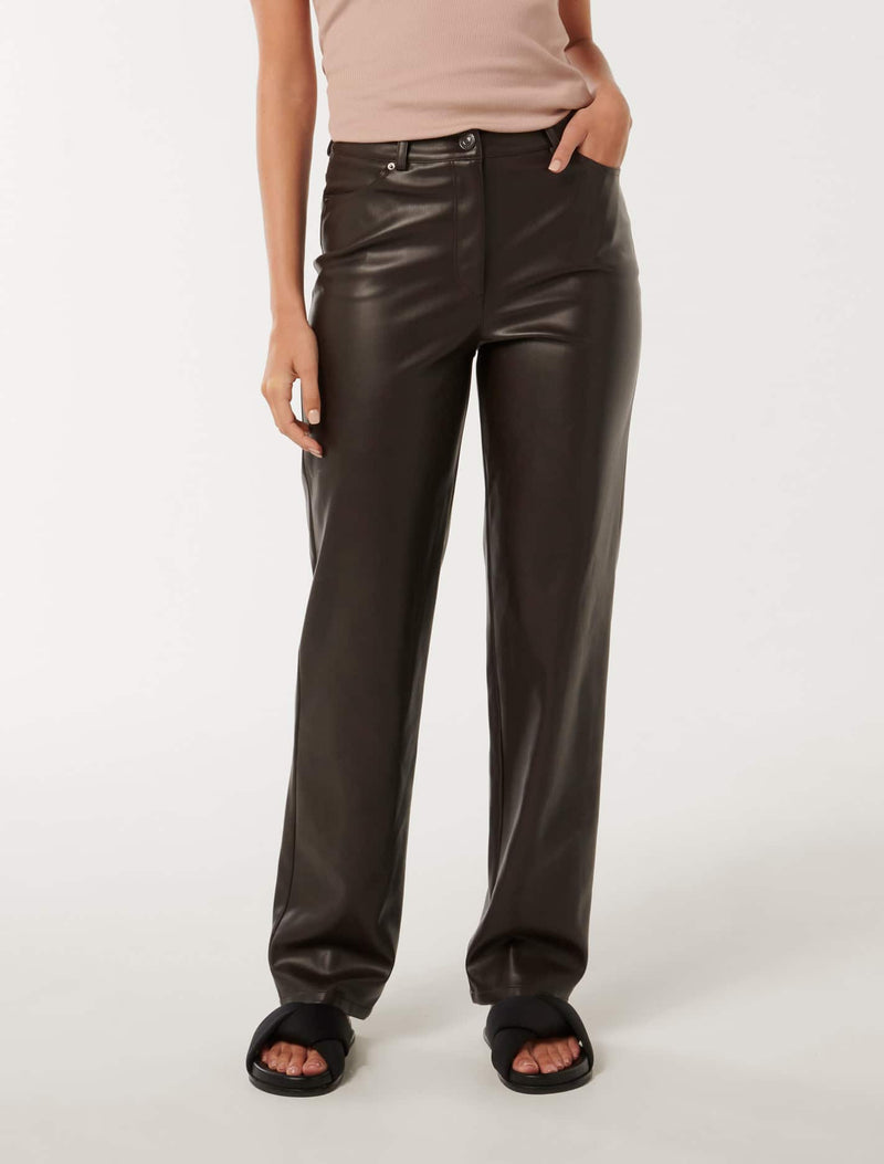 Do That Thing Chocolate Brown Vegan Leather Straight Leg Pants