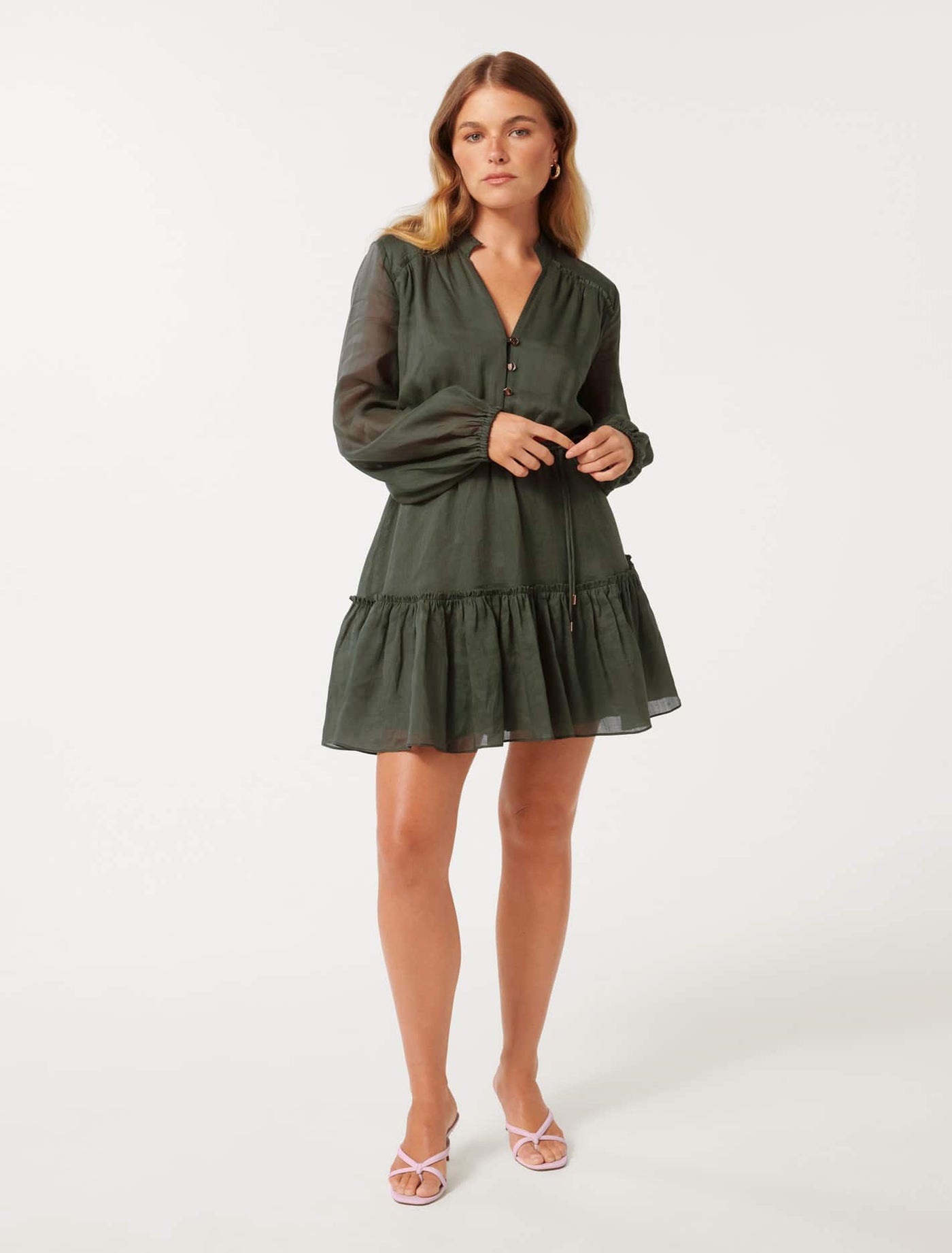 Ashley Petite Frill Mini Dress in Green Size 6