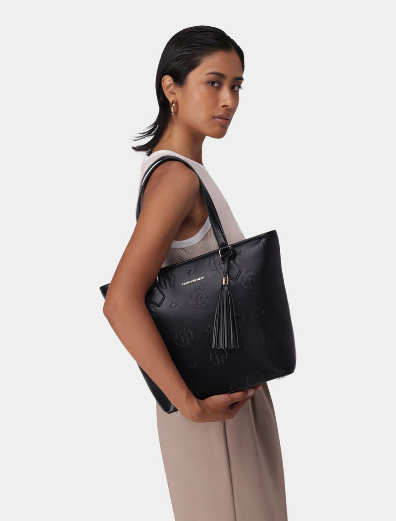 Sophie Embossed Tote Bag in Black