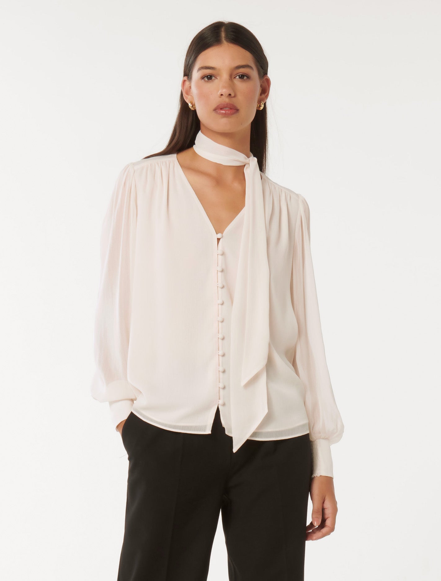 Teresa Neck Tie Blouse Ivory | Forever New