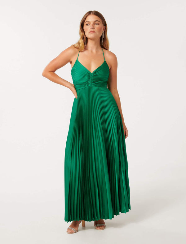 Geri Petite Tie Back Pleated Maxi Dress Forever New