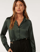 Harvey Notched Neck Satin Shirt Forever New