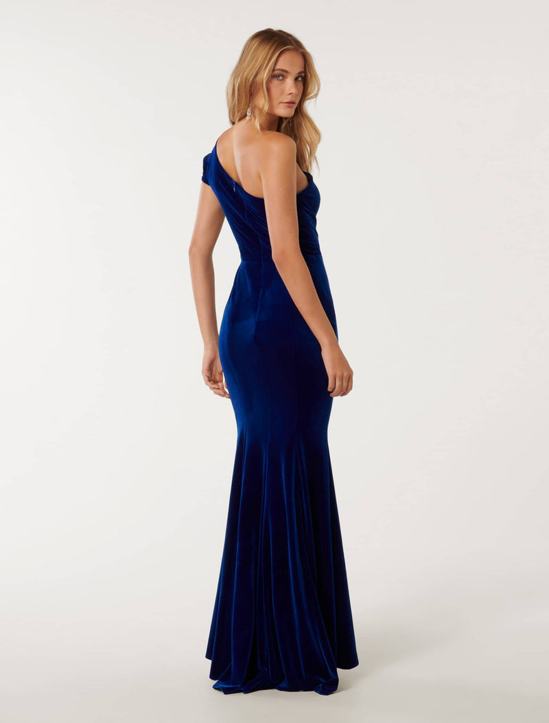 Elena Velvet One Shoulder Dress