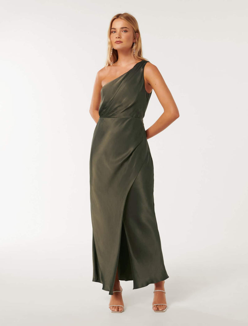 Emily One Shoulder Satin Maxi Dress Forever New