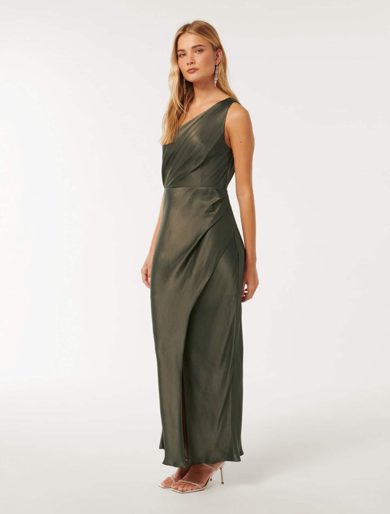 Emily One Shoulder Satin Maxi Dress Forever New