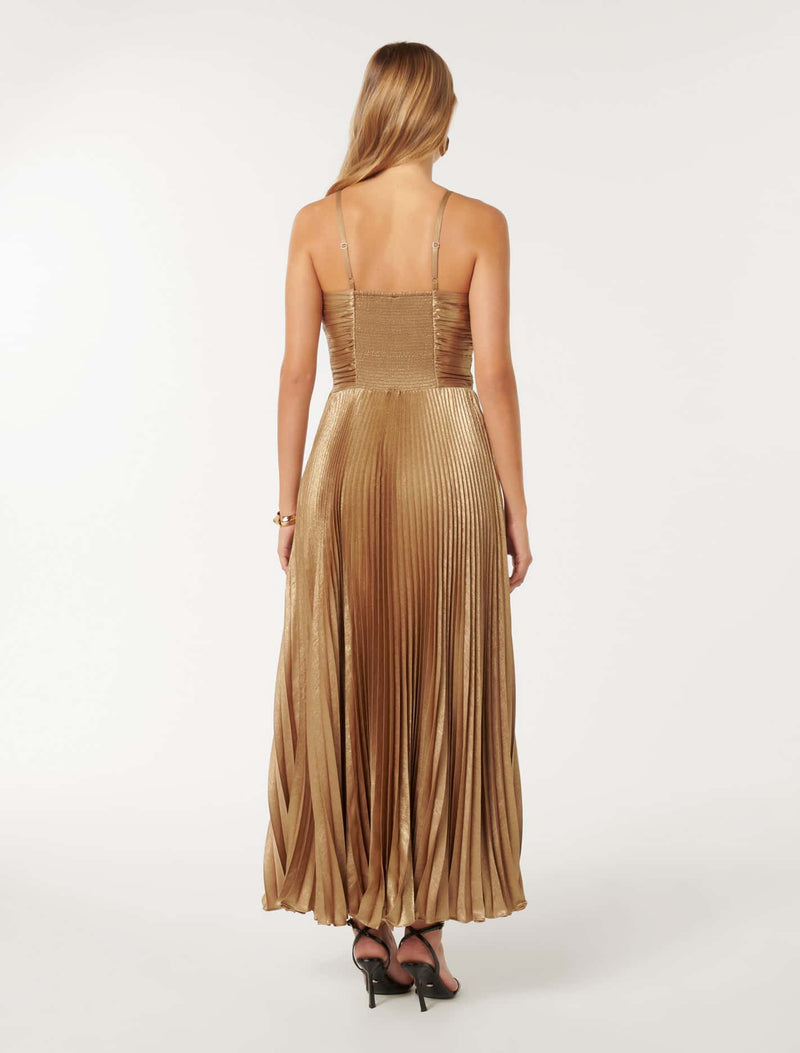 Jayden Metallic Pleated Maxi Dress Forever New