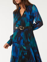 Skyla Pleated Long Sleeve Midi Dress Forever New