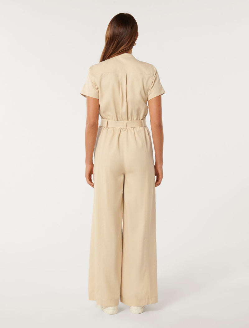 Sabrina Belted Jumpsuit in Neutral Size 12