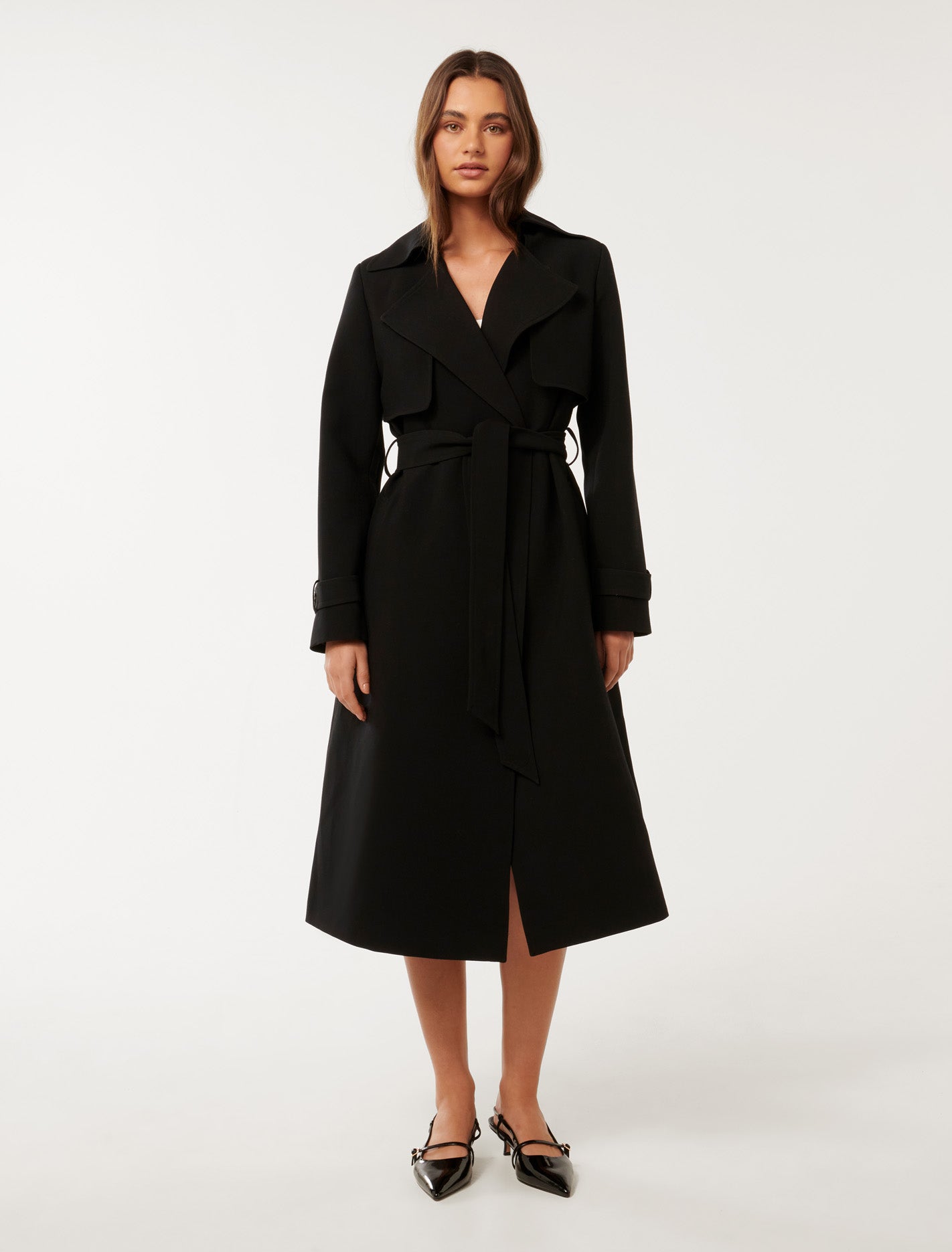 Lauren Crepe Trench Coat Black | Forever New