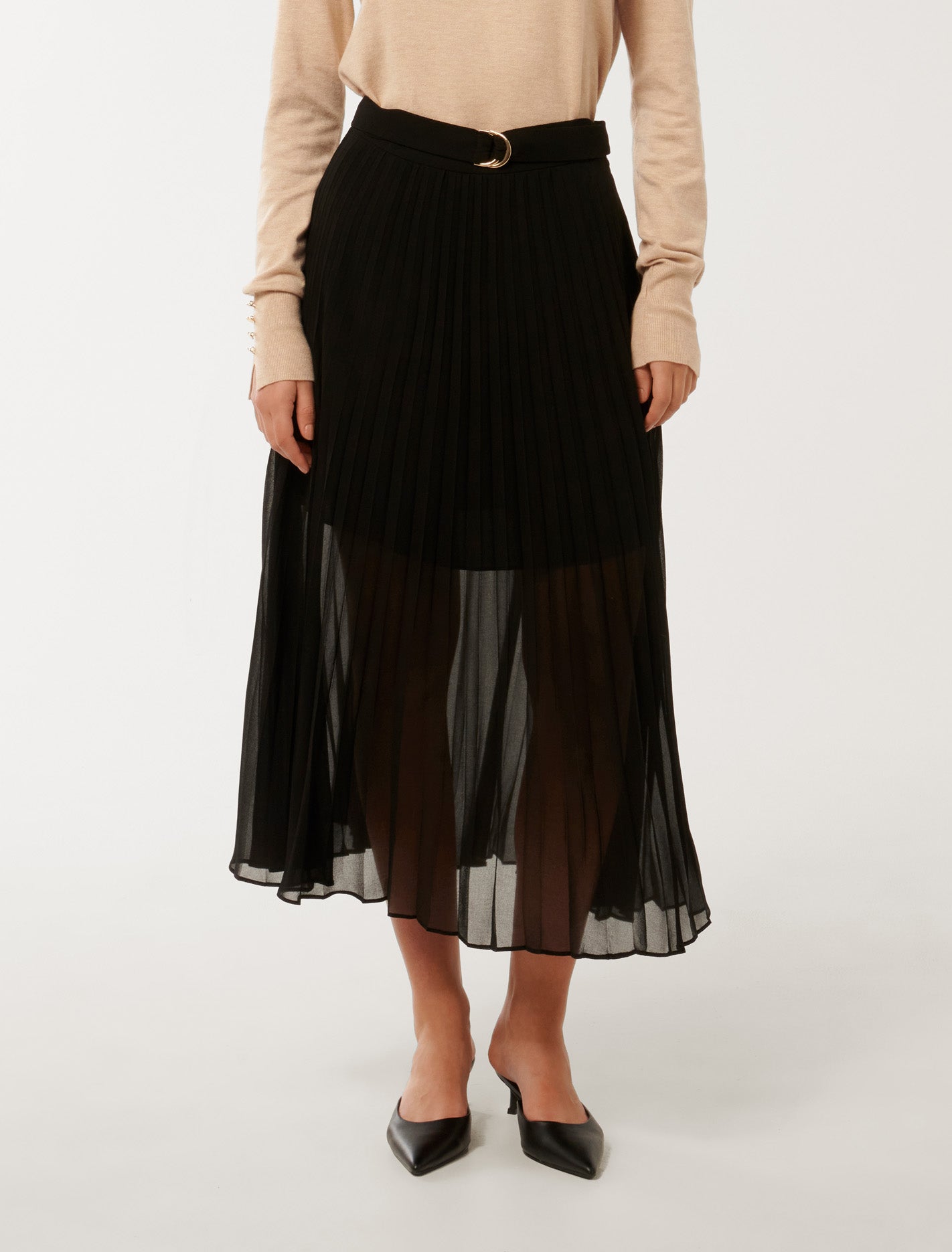 Esme Belted Pleated Skirt Black | Forever New