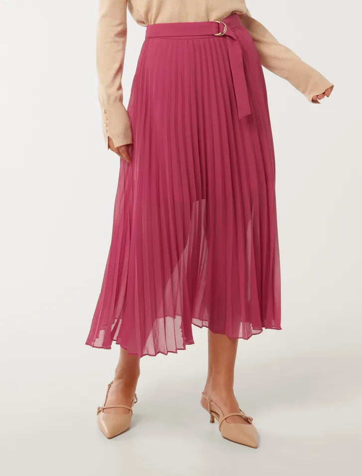 Esme Belted Pleated Skirt Pink Forever New