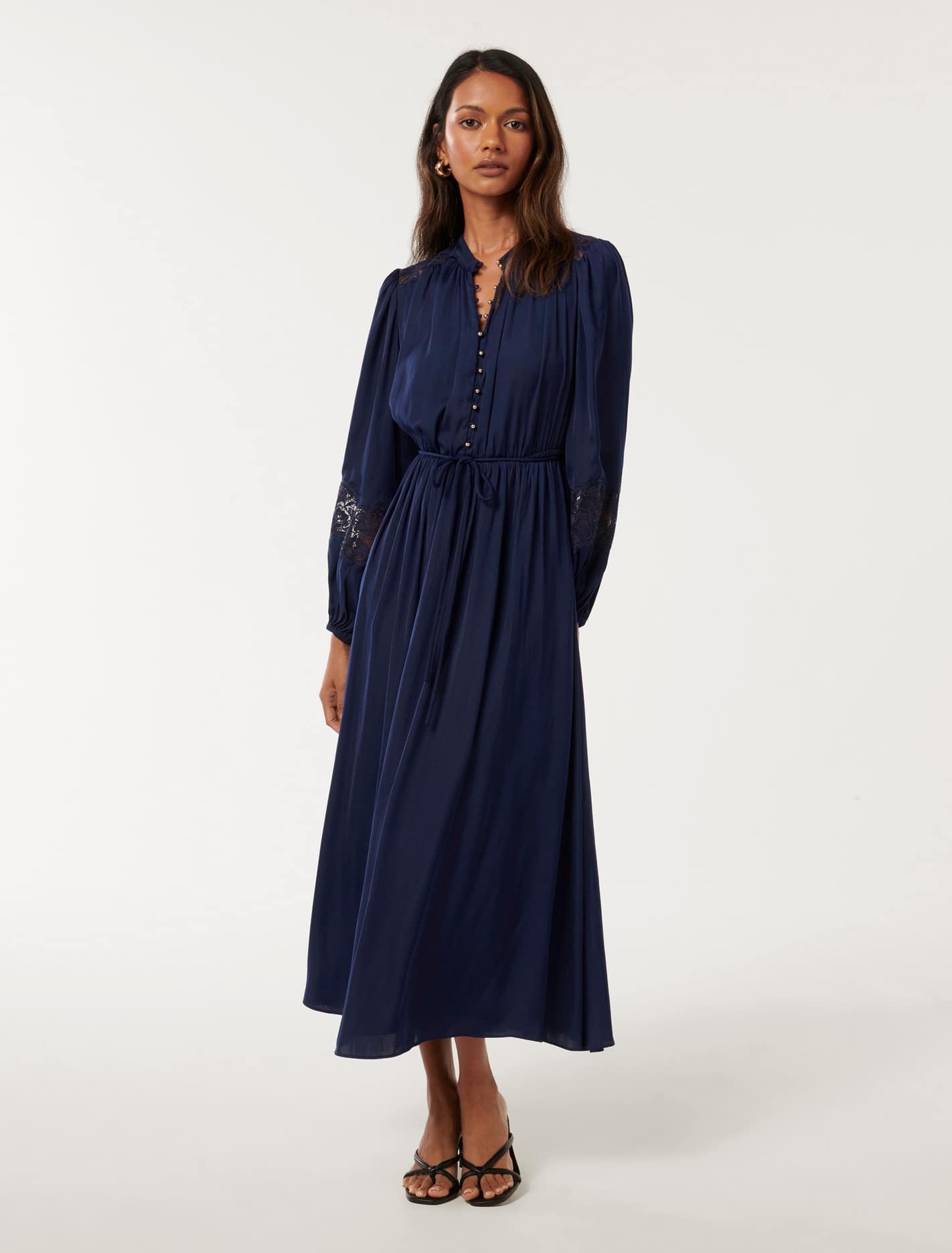 Paisley Petite Trim Detail Midi Dress Blue | Forever New