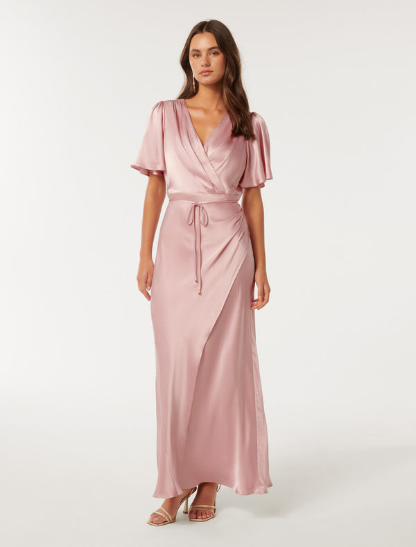 Chelsea Flutter Sleeve Satin Maxi Dress Forever New