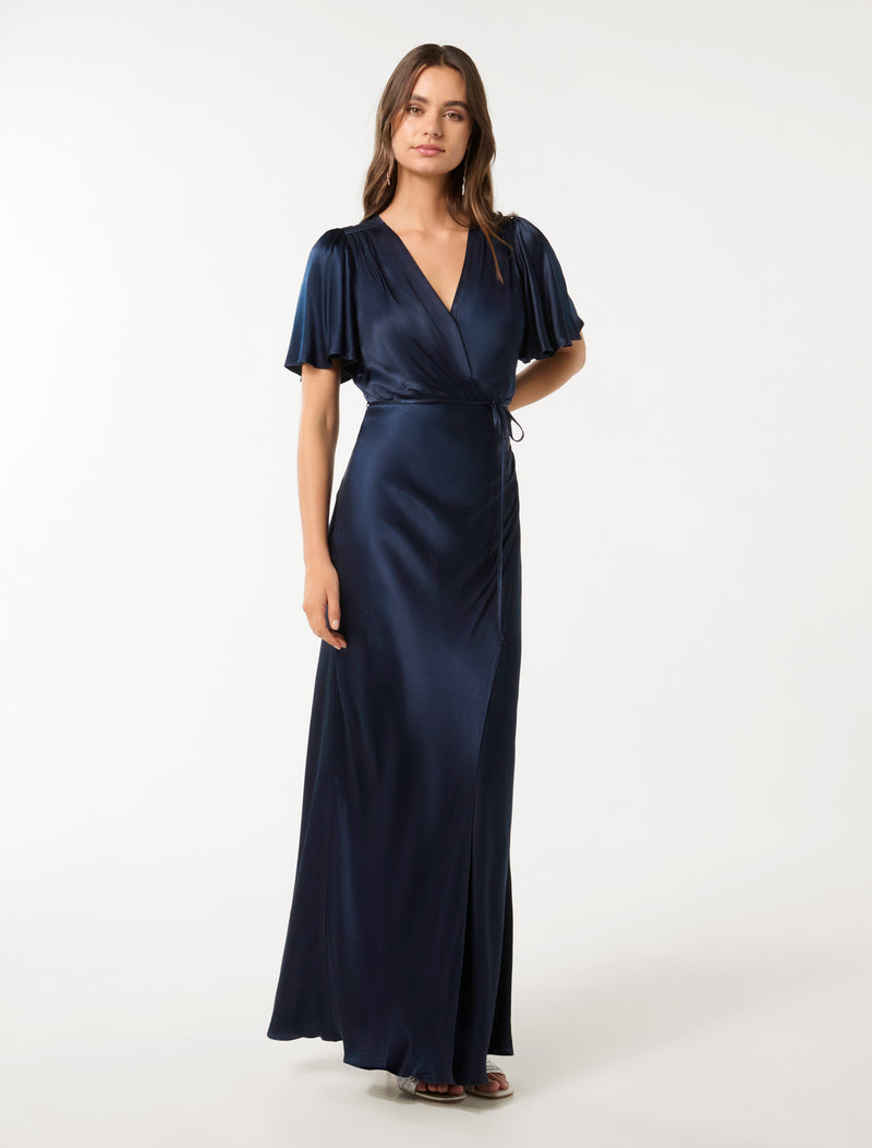 Chelsea Flutter Sleeve Satin Maxi Dress Forever New