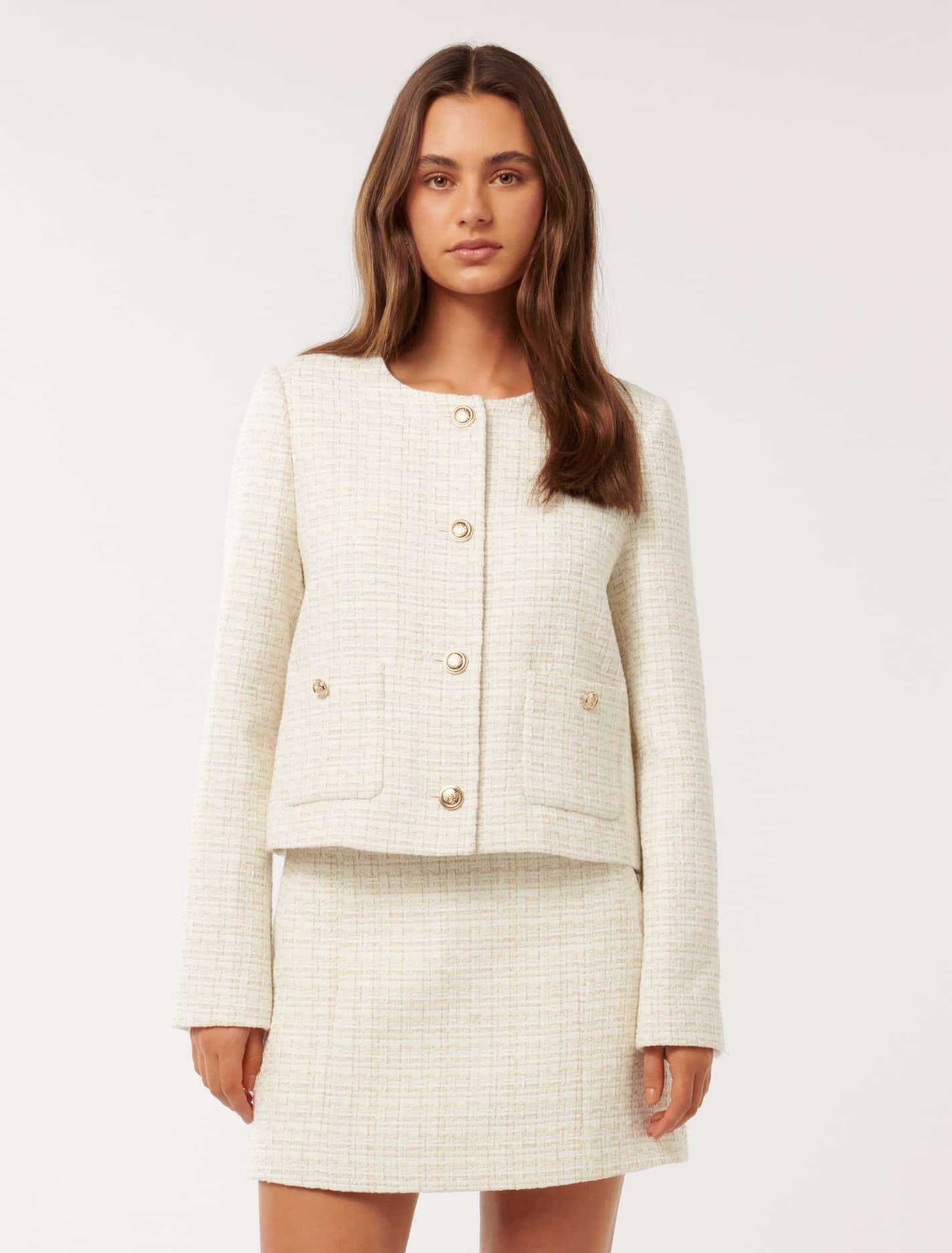 Linda Boucle Jacket White/Gold Suit | Forever New