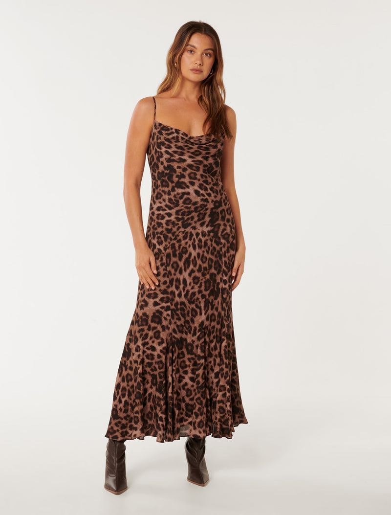 Leopard print cowl neck dress best sale