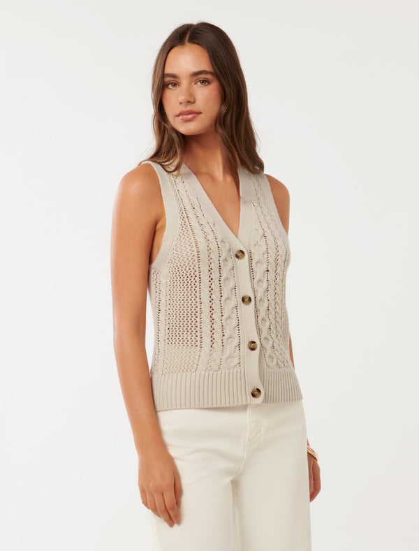 Sofia Cable Knit Waistcoat Forever New