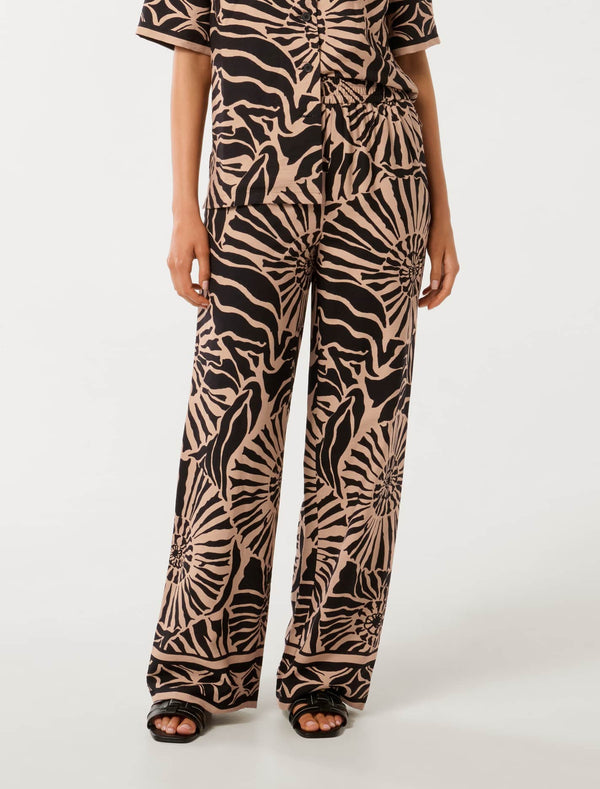 Ella Printed Elastic Waist Wide Leg Pants Forever New