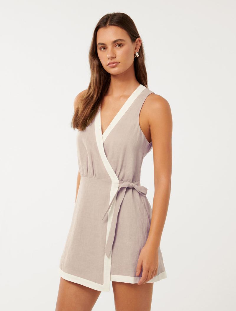 Ellie Linen Contrast Wrap Skort Playsuit Forever New