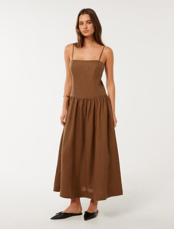 Brooke Linen Drop Waist Midi Dress Forever New