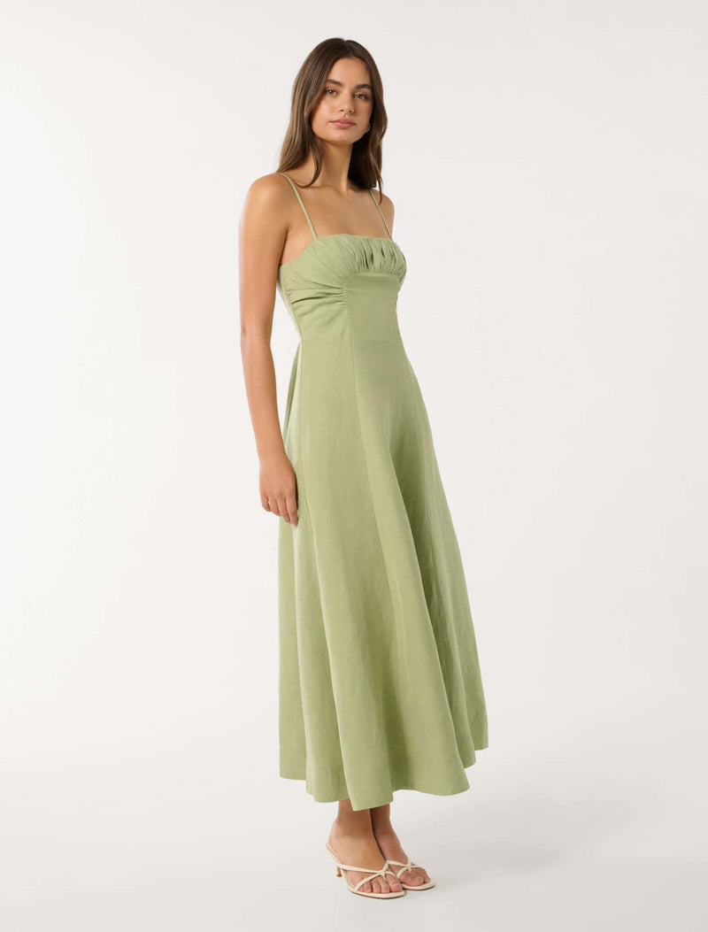 Camilla Strappy Ruched Midi Dress Pistachio Forever New