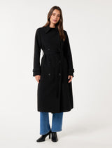 Leanne Crepe Trench Coat Black Forever New