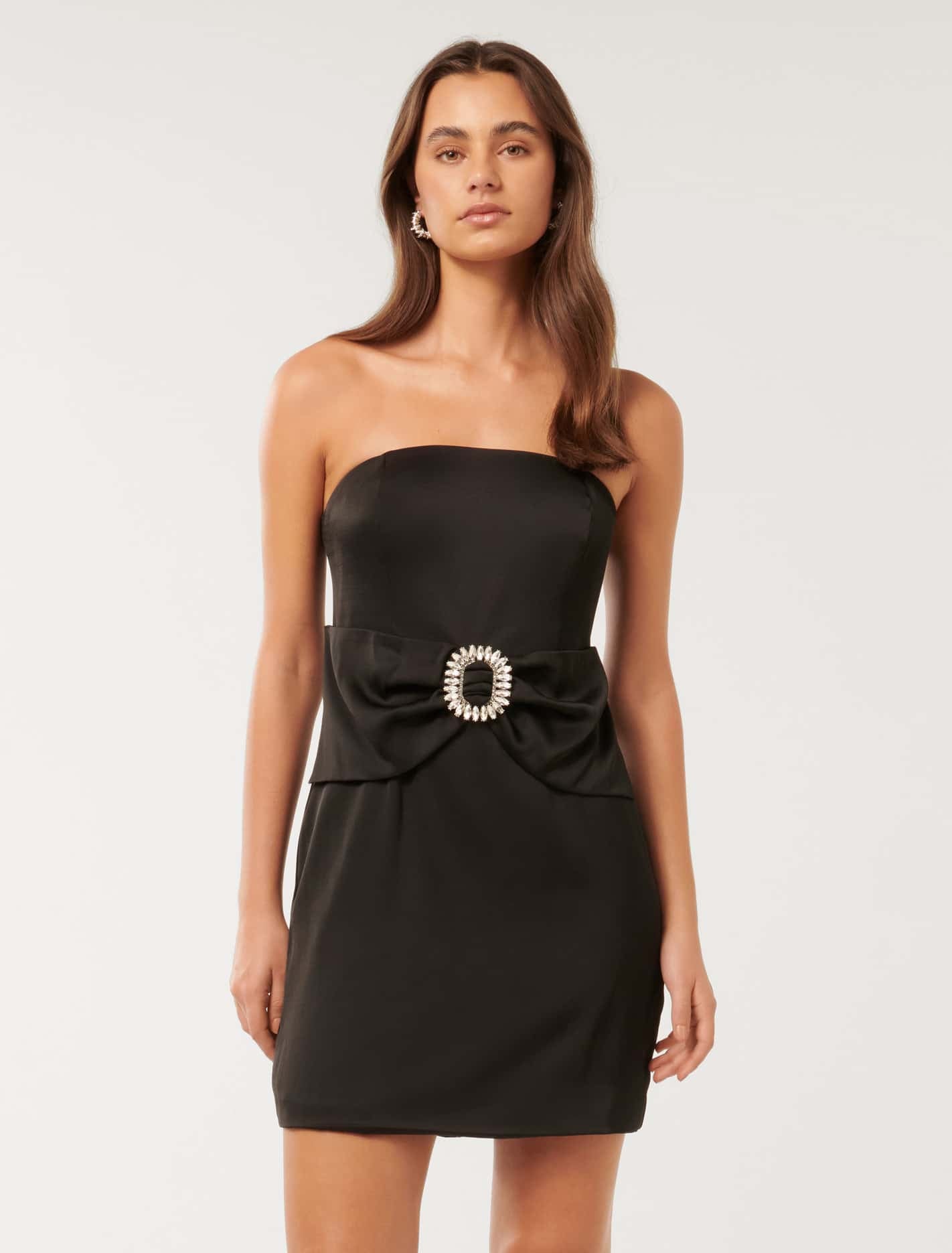 Sanji Satin Strapless Mini Dress Black