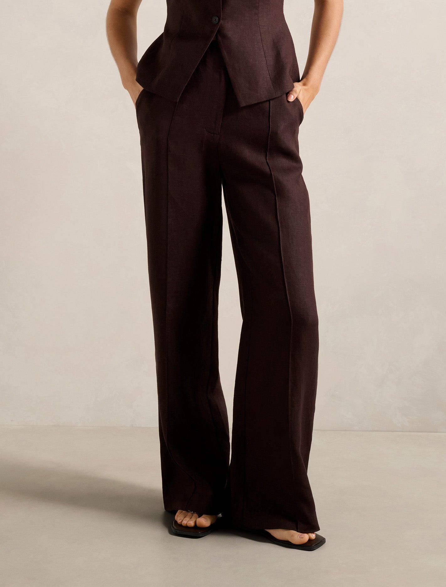 Posey Linen Wide Leg Pants Dark Chocolate Forever New