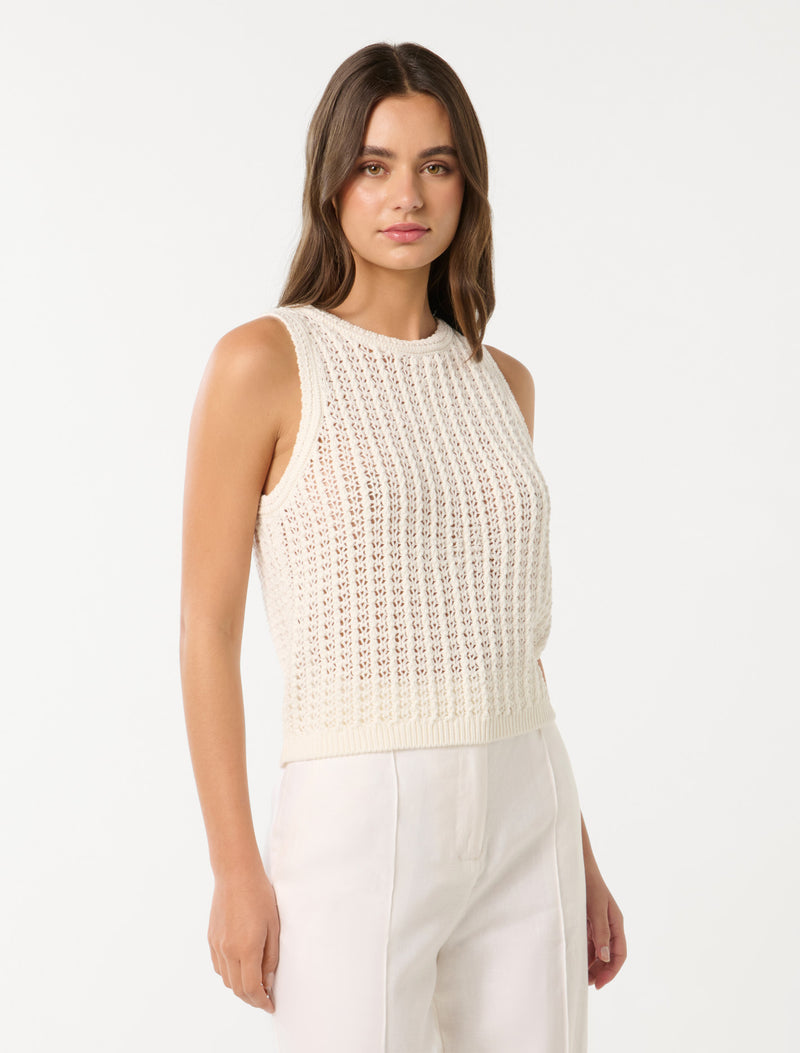 Bailee Crochet Look Racer Top Forever New