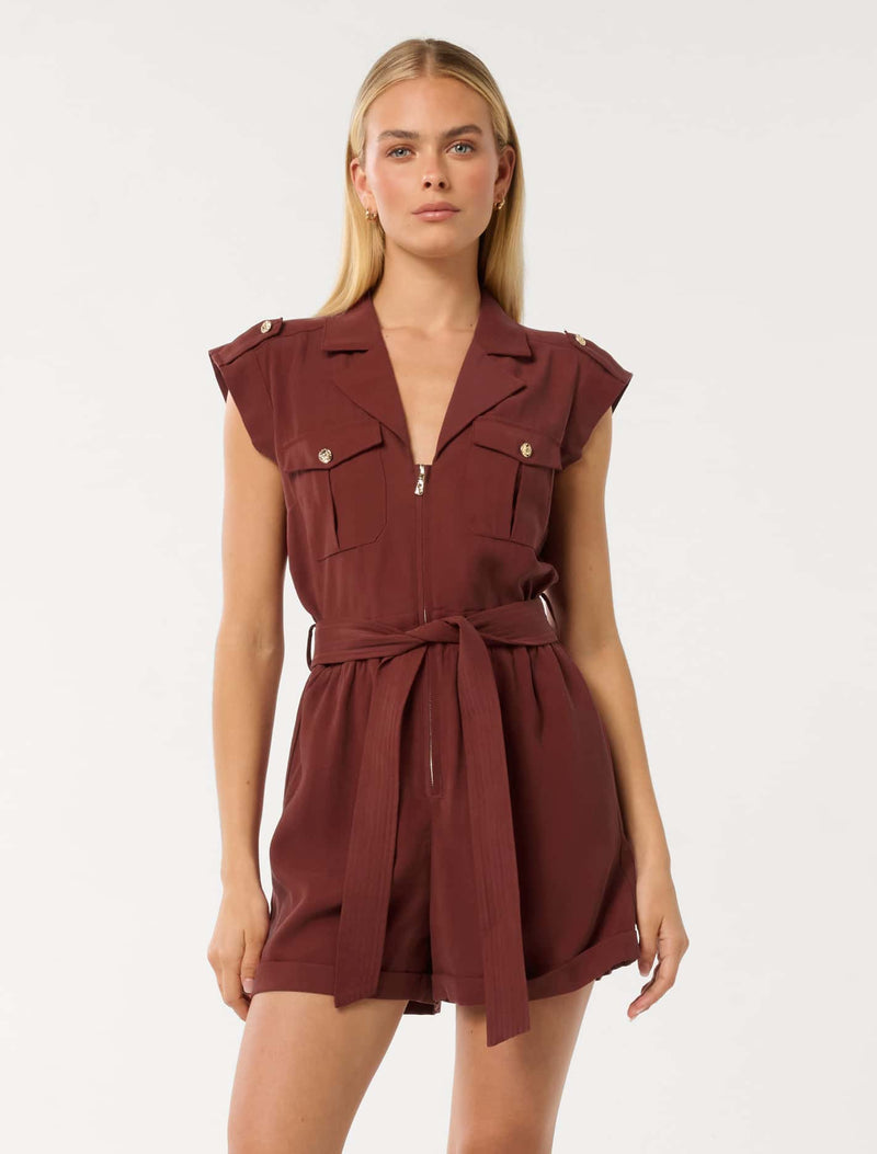 Elka Zip Detail Playsuit Forever New