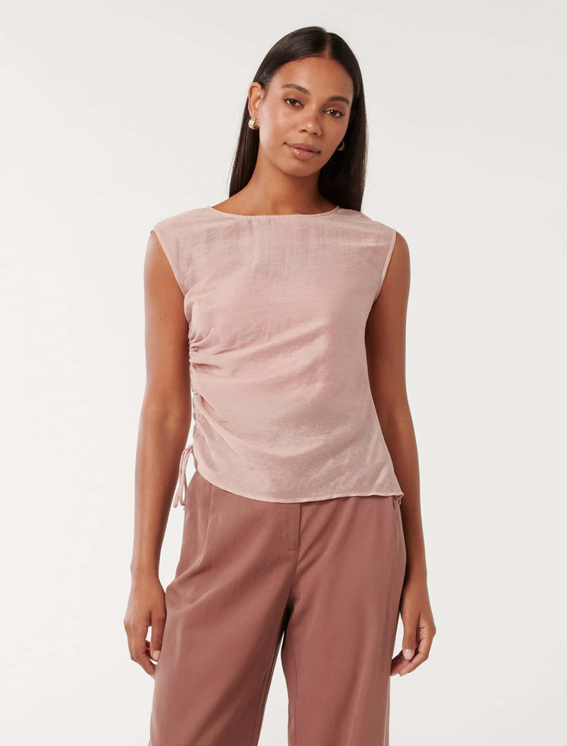 Abby Sheer Ruched Top Soft Pink Forever New