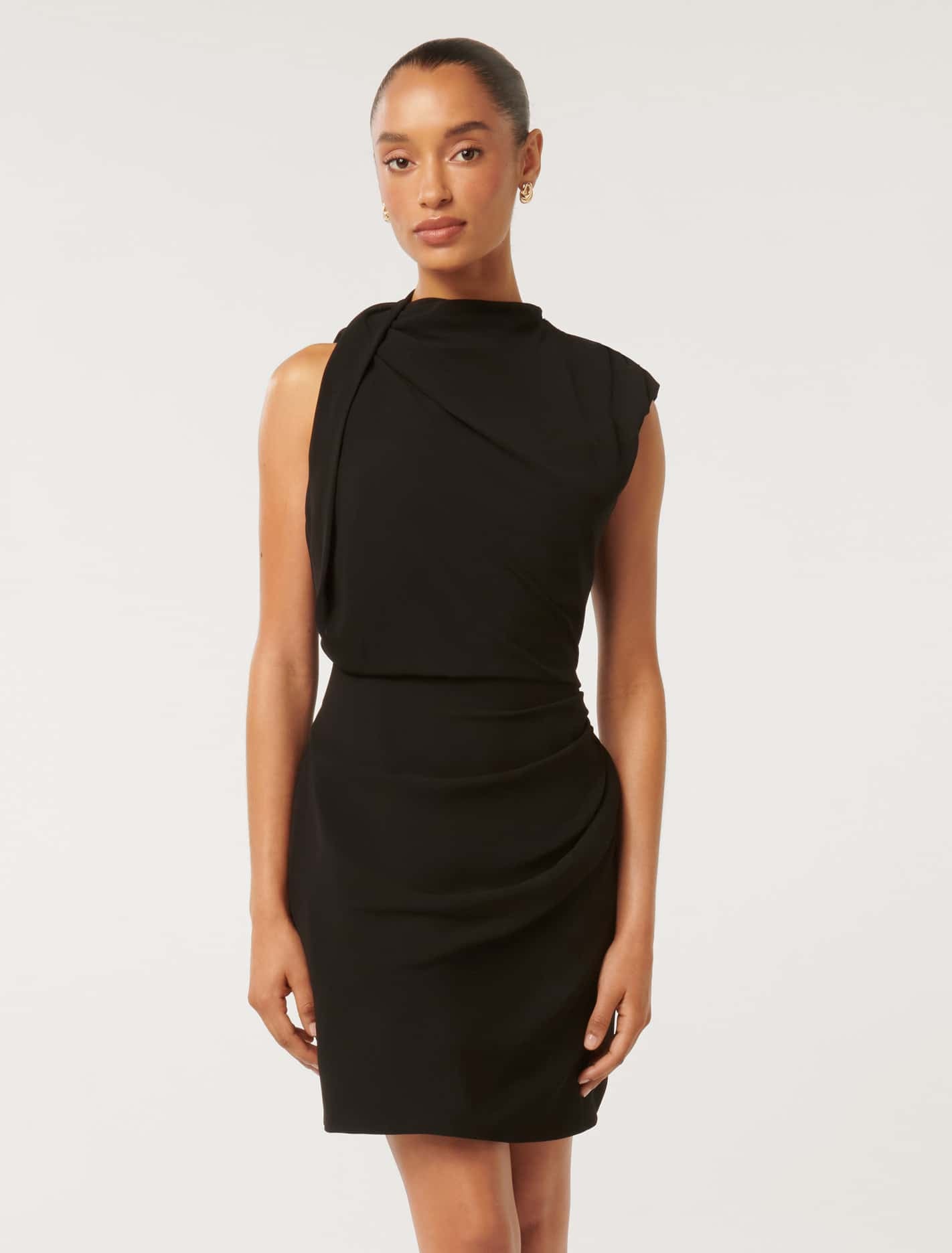 Noa Petite Draped Mini Dress Black | Forever New