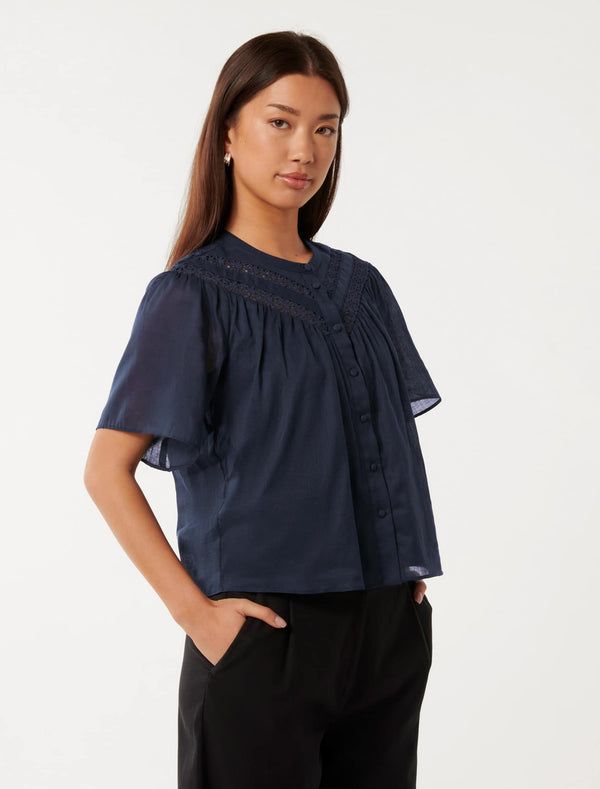 Luka Trimmed Yoke Blouse Forever New