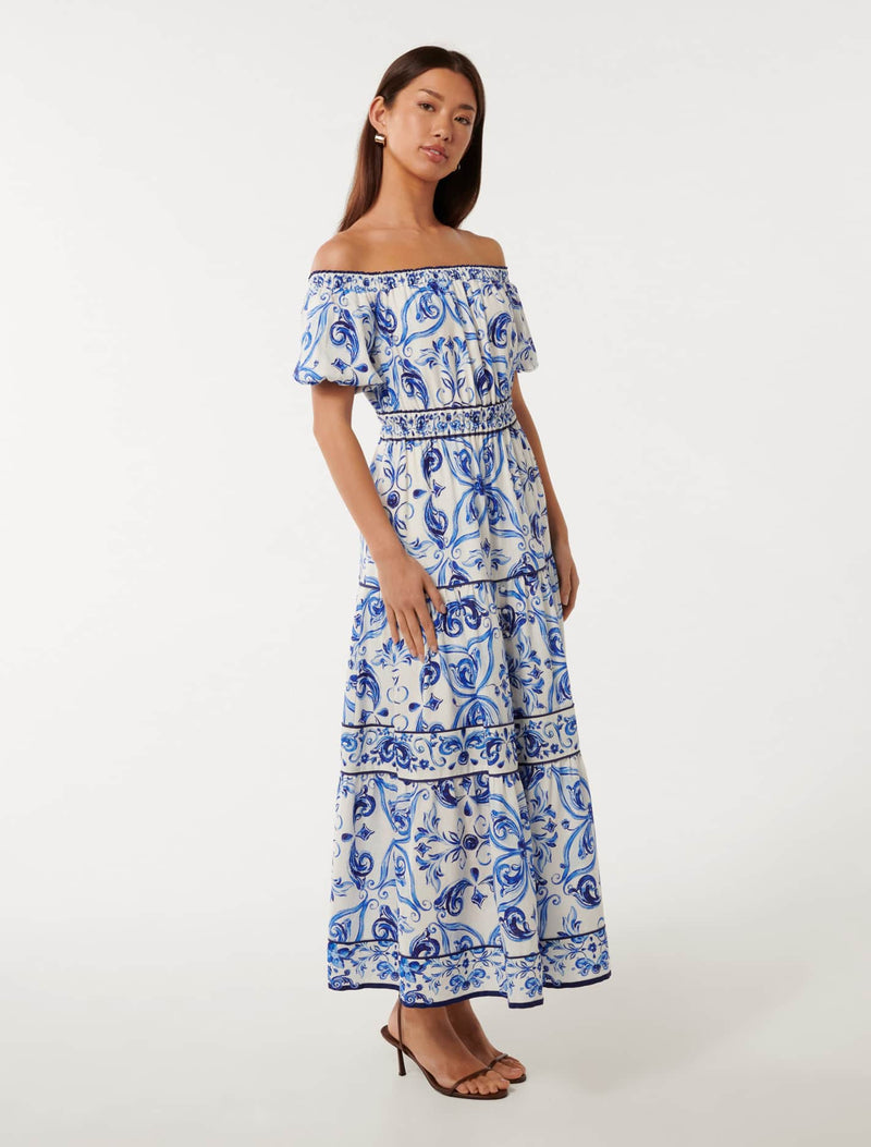 Ravenna Off Shoulder Tiered Midi Dress Forever New