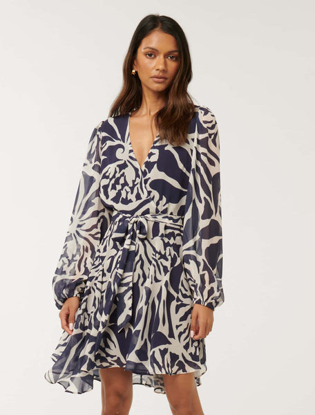 Amila Petite Belted Godet Mini Dress Navy Castile | Forever New