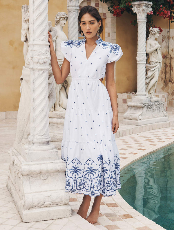 Lilo Embroidered Cotton Midi Dress Forever New