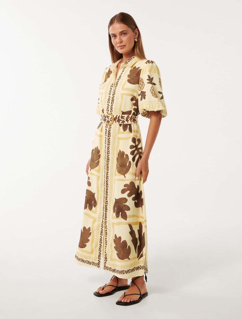 Nora Printed Linen Shirt Midi Dress Forever New