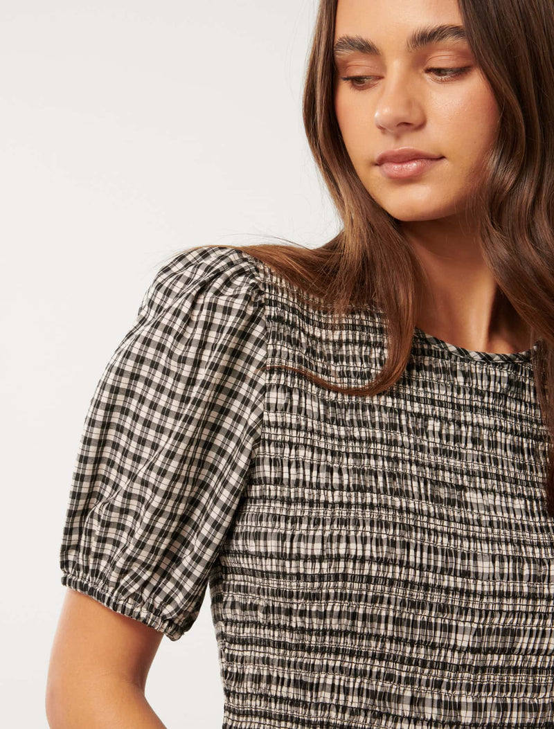 Sadie Checked Shirred Top Forever New