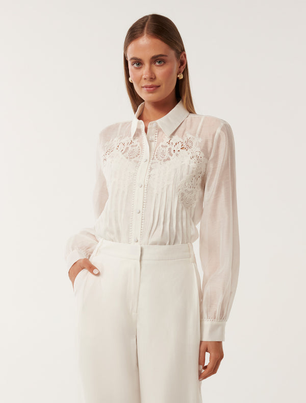 Azura Embroidered Shirt With Tucks Forever New