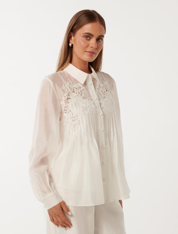 Azura Embroidered Shirt With Tucks Forever New