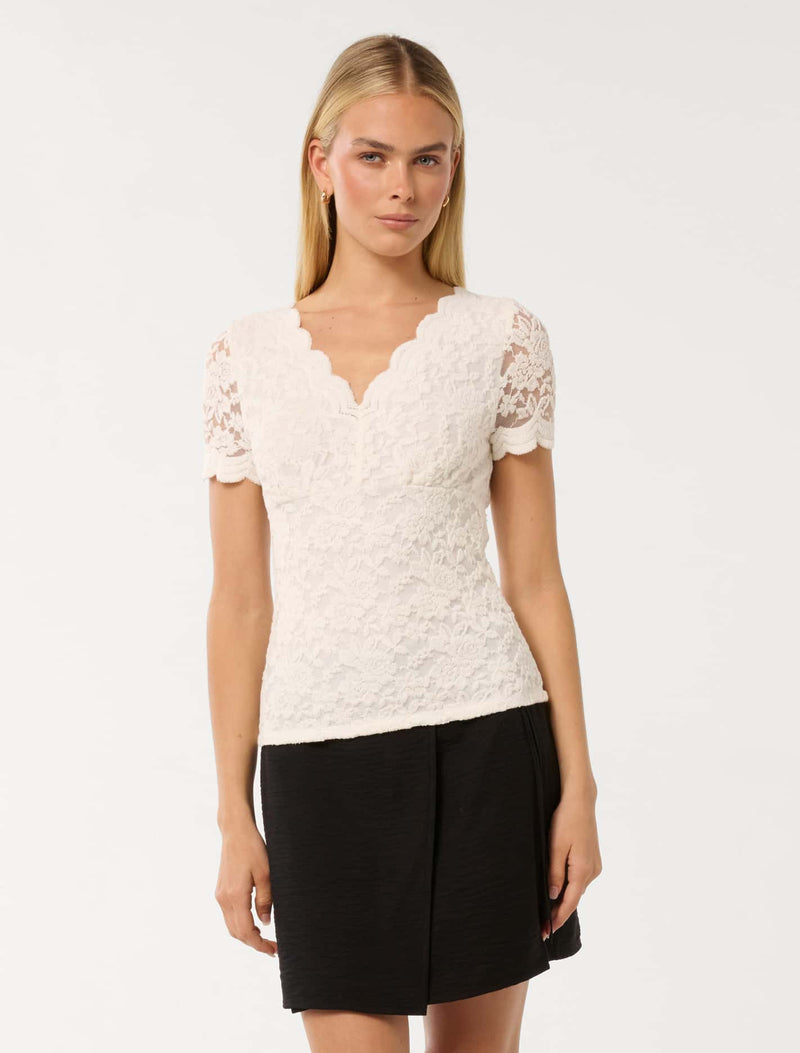 Yianna Lace V Neck Top Forever New