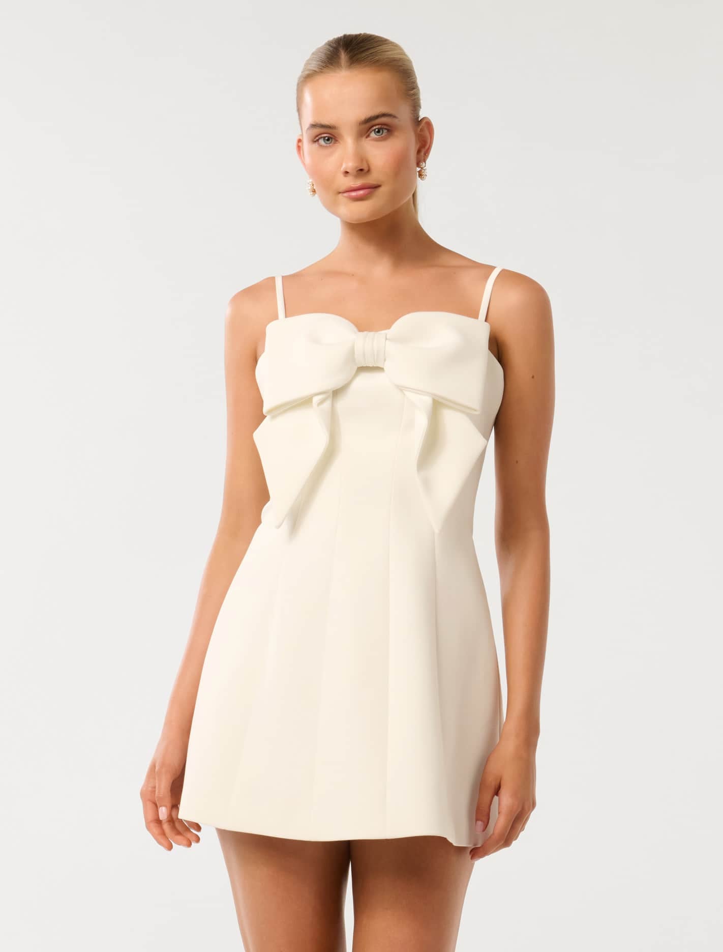 Hayley Bow Front Mini Dress White