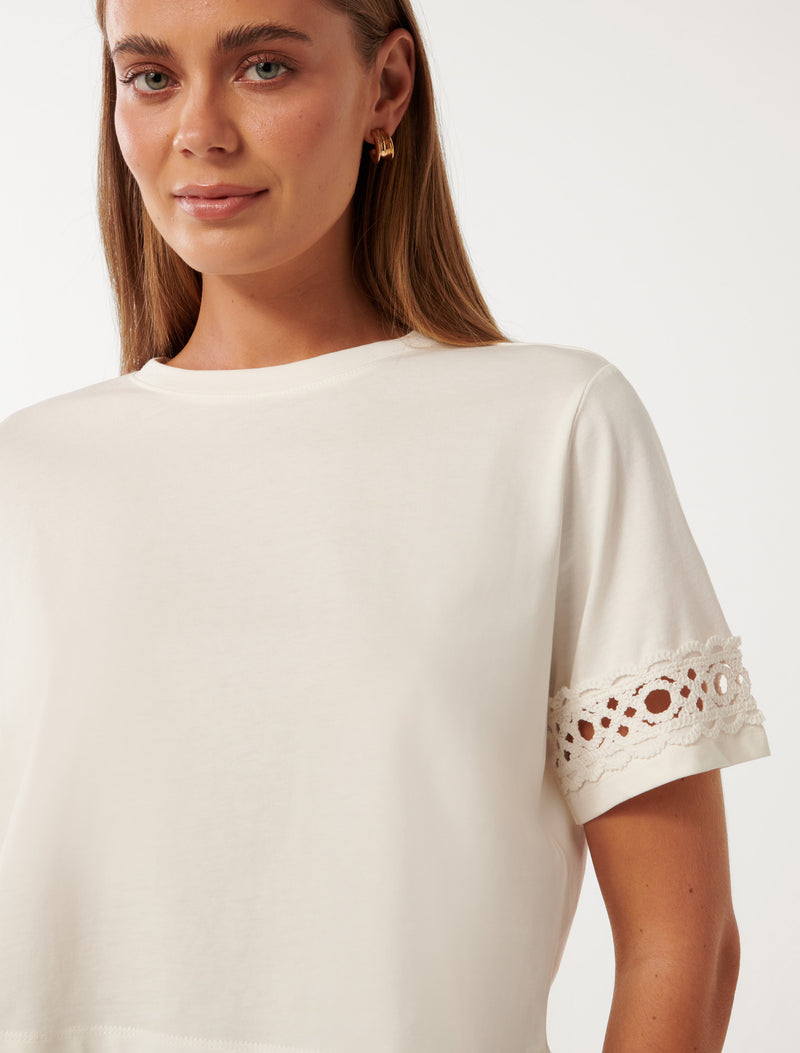 Carmen Crochet Trim T-Shirt Forever New