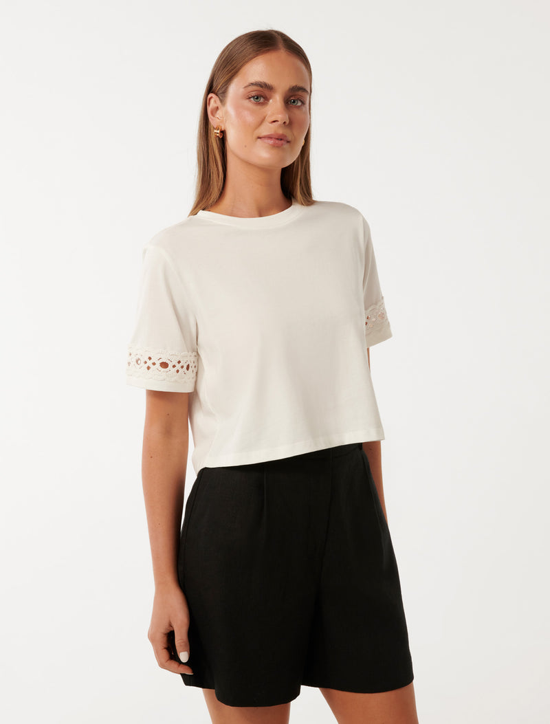 Carmen Crochet Trim T-Shirt Forever New